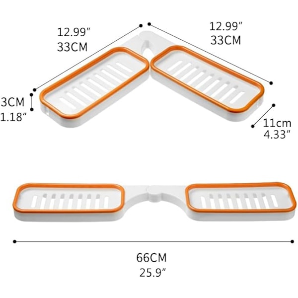 Shower Hylla 180 Graders Rotation Badrumshörnhylla Fri Självhäftande Väggmonterad Badrumshylla Stanshörn Förvaringsställ (Vit orange)