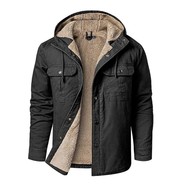 Herr Cargo Hooded Jacka, Vinter Varma Foder Termisk Jacka Rock Black L
