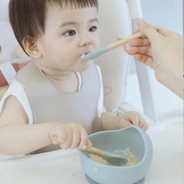 4 stk. Træskaft Silikone Ske Gaffel Baby Børn Gaffel Ske Silikone Gaffel Ske Langt Skaft Gaffel Ske style2