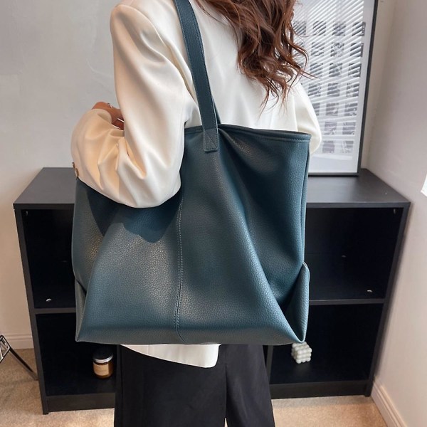 Stor kapacitet Enkel Pu Retro Väska Ny Tote Väska En-axlad Studentväska blue