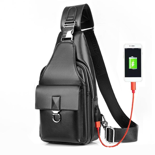 Herre USB Brysttaske Anti Tyveri Sports Sling Taske Med USB Opladning Vandtæt Only Chest Bag Black With USB Port