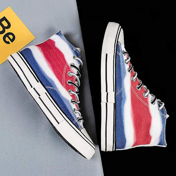 Herr Canvas Sneakers Mode Sneakers Låg Topp Tennis Sneakers Snörning Casual Skor 3D8768-1 Red EU 41