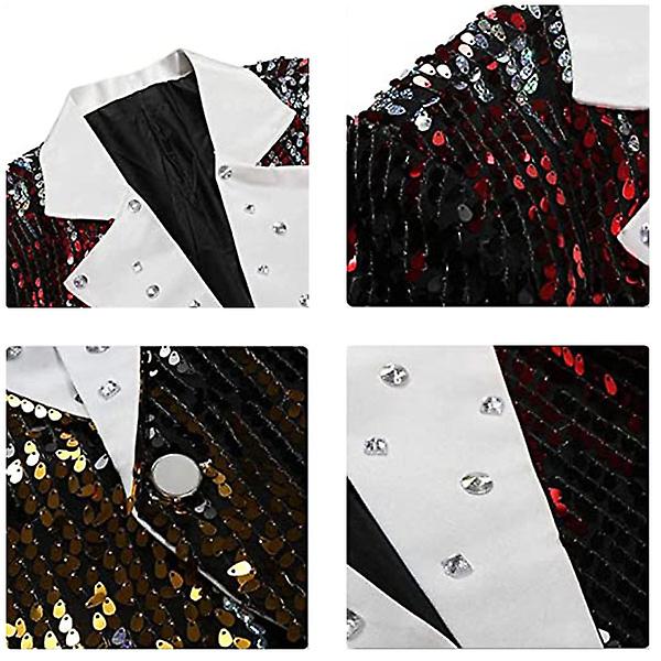 Herre Pailletjakkesæt Smokingjakke, Party Show Punk Prom Scene Blazer Red S