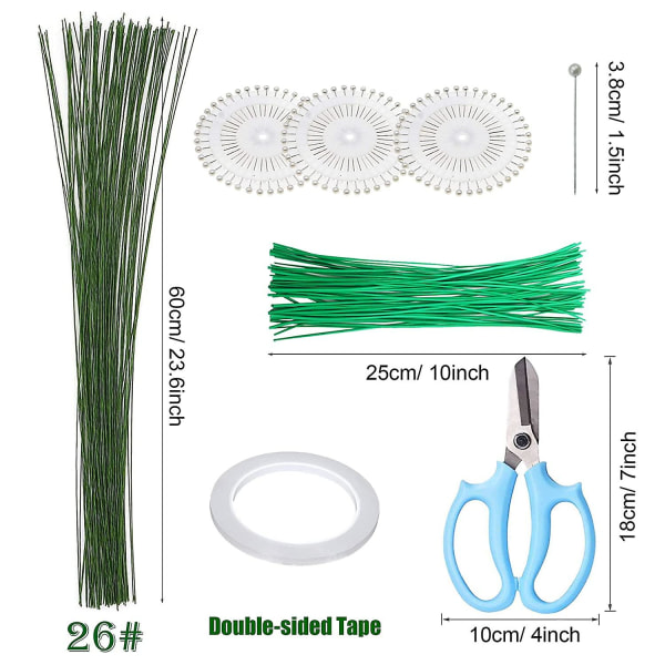 20 stk. Blomsterarrangement Kit, Blomstertape, 26 Gauge Grønn Blomsterstilk Wire, Blomstervannrør, Blomstersaks, Dobbeltsidig Tape For Bukettstilk