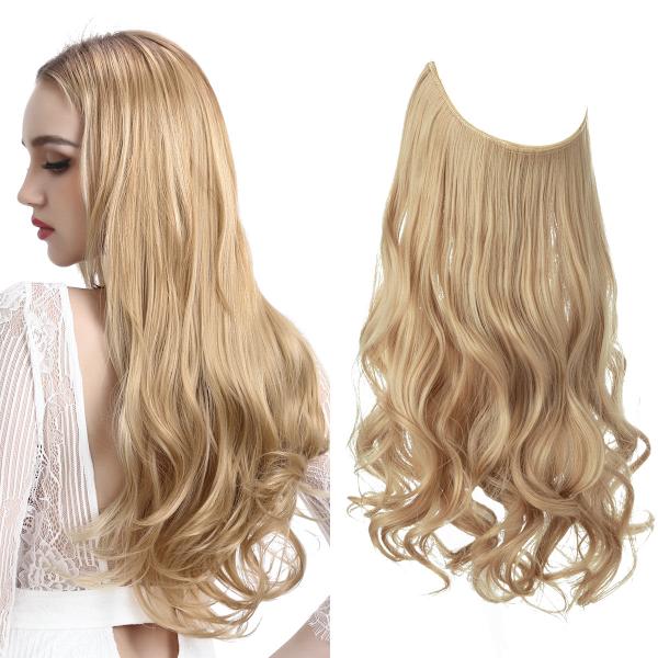 1 stk. Lang Krøllete Bølgete, Hår Parykk Extensions Justerbar Lang Bølgete Hårforlengelse Syntetisk Parykk Oppgradering i Hårdeler Usynlig Tråd Svarte Hår Extensions 25 18inch