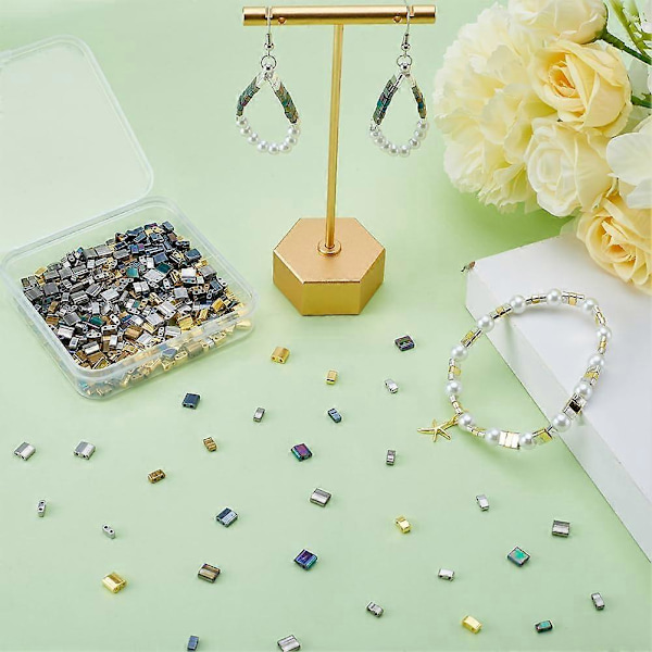 360 stk. 2-hulls Tila-perler 12 stiler Halve glassfrøperler Bulk Rektangel Miks Metallisk Farge Mini Ugjennomsiktig Firkantet Flat Løse Avstandsperler for Armbånd