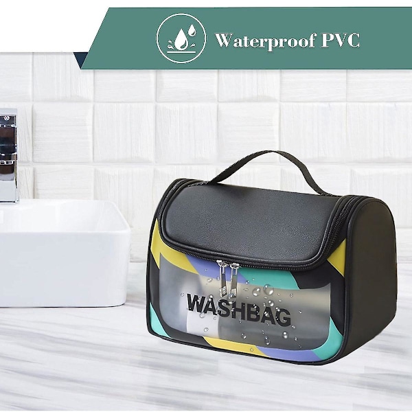 Genomskinlig reseförpackningskub/genomskinlig PU/pvc-påse, transparent multifunktionell väska black