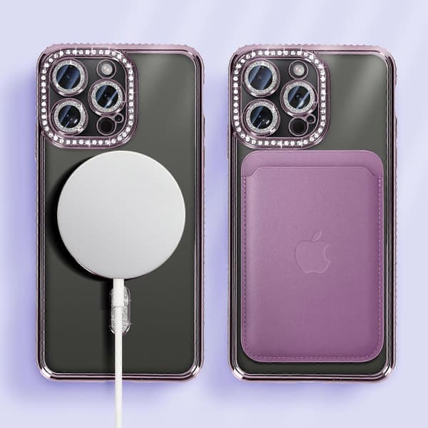 Diamantdeksel for iPhone 15 Pro Beskyttelse MagSafe Rundt Strass, Lilla