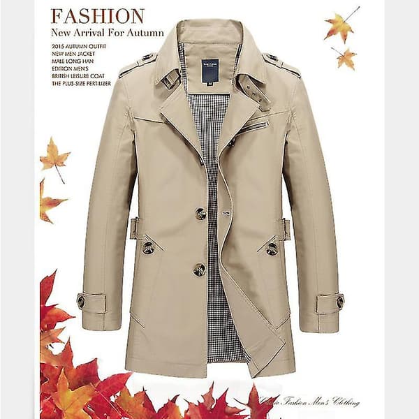 Herr Bomull Casual Jackor Mid-längd Vindjacka Tvättjackor För Vår Och L Light Khaki Thin