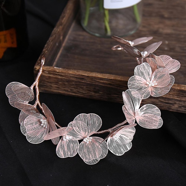 Blomsterhuvudband med guldpläterade eleganta hårtillbehör för flickor kvinnor Rose Gold