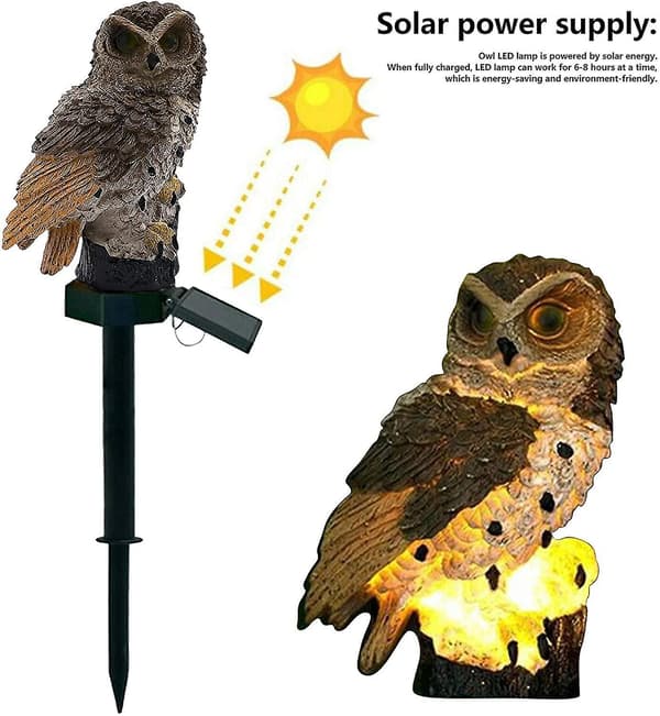 Solcellelamper for utendørs hage, Ugle Plenlampe, Vanntett Led Solcelleformet Lampe, Led Hagedekorasjon Lys (hvit)