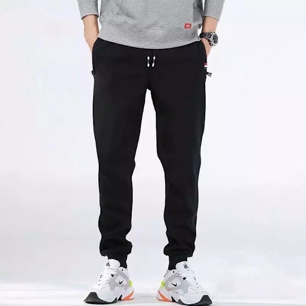 Herre Joggingbukser Fleeceforet Vinter Casual Varme Termiske Joggingbukser med Snøre i Taljen til Mænd Sweatpants med Lynlåslommer Tykke Træningsbukser sort M
