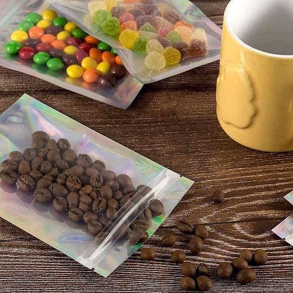 50 stk. klare gyldne genlukkelige Mylar-poser aluminiumsfolieposer dobbeltsidet metallisk folie flad lynlås 7X10CM