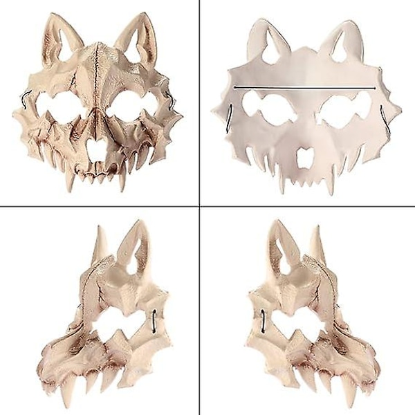 Halloween-skallemask, varulvsmask, japansk mask, djurskelettmask, Halloween-skräckmask för vuxna och barn, vargmask