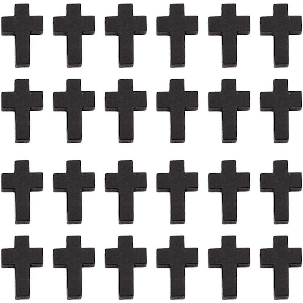 100 st Korsberlocker Bulk Träkors Pärlor Svarta Träkors Berlock Pärla Mini Små 15x22mm Rosenkrans Fickkors Påskhelg Krucifix Berlocker för Je