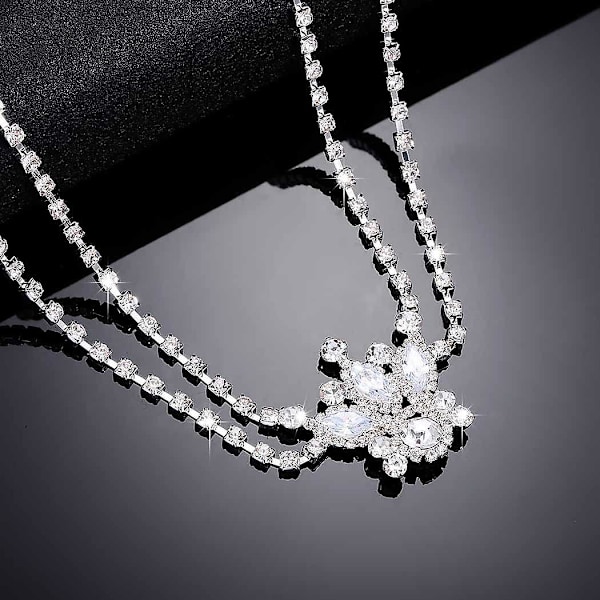 Cz Lång Halsband. Rhinestone Bar Y Lariat Halsband Silver Tone För Kvinnor Födelsedag Style3