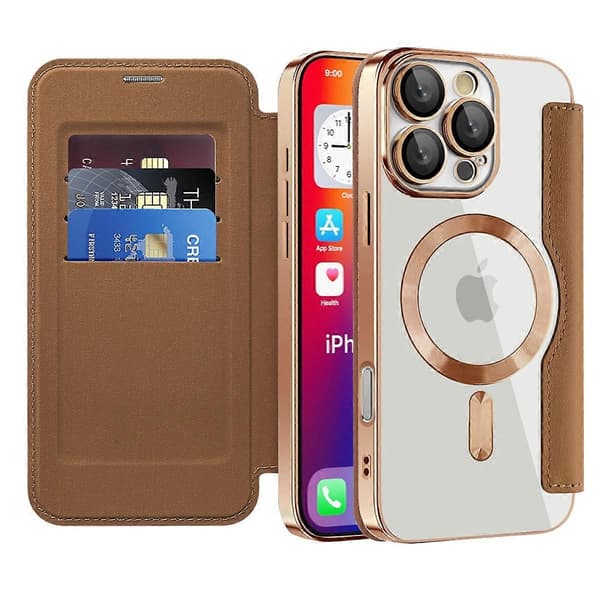 Magnetisk etui til iPhone 16 Pro Max med kortlommer, RFID-blokering og lædercover Style E