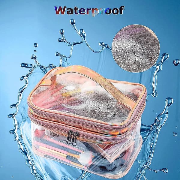 Multifunksjonell sminkeveske for oppbevaring og vask, laget av PU pink