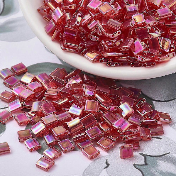 150 stk. Gjennomsiktige Røde Tila Perler 5x5mm 2-Hulls Glassfrøperler Rektangel Mini Perler Japanske Glassperler