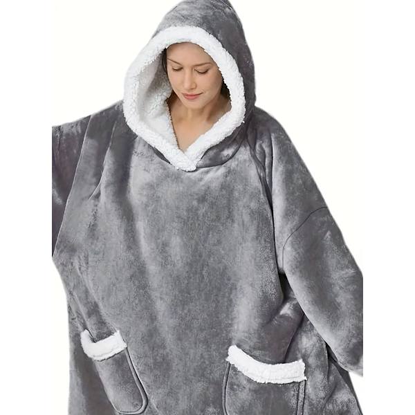 Casual loungewear-morgenkåbe i store størrelser, tyk Sherpa fleece varm ekstra lang oversized bærbar tæppe til damer med lommer (længde: 150 cm) grey