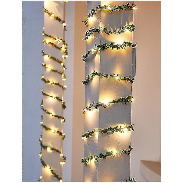 20 LED konstgjord grön blad rotting ljusslinga vinranka LED koppartråd dekor solenergi Solar 6.6ft