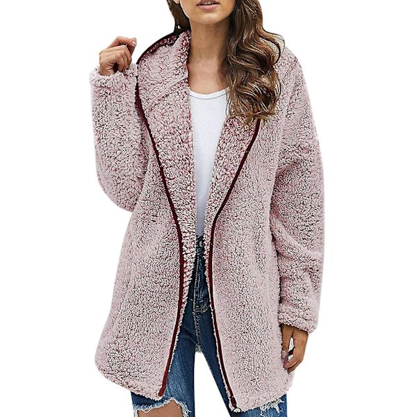 Dam Casual Solid Lapel Långärmad Tröja Vinter Höst Tjock Bekväm Lång M Pink