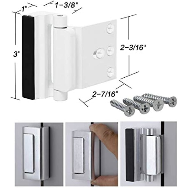 Toyful 2-pack dörrförstärkningslås med 8 skruvar - Hemmasäkerhetsdörrlås för småbarn - Barnsäkert dörrlås - Nattlås tål 800 kg - Vit Silver