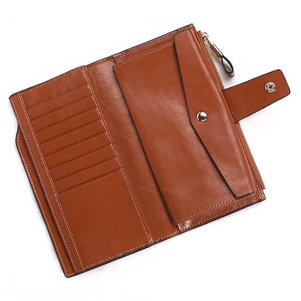 Retro Stil Toppskikts Läder Tri-fold Multifunktionell Kortfack Dragkedja Plånbok för Kvinnor