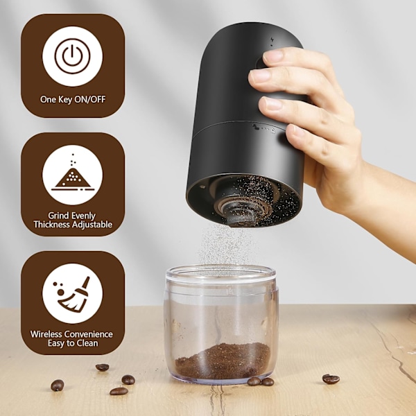 Kaffekværn, USB-genopladelig elektrisk kaffekværn med keramisk konisk kværn | Justerbar grovhed | Bærbar kaffekværn
