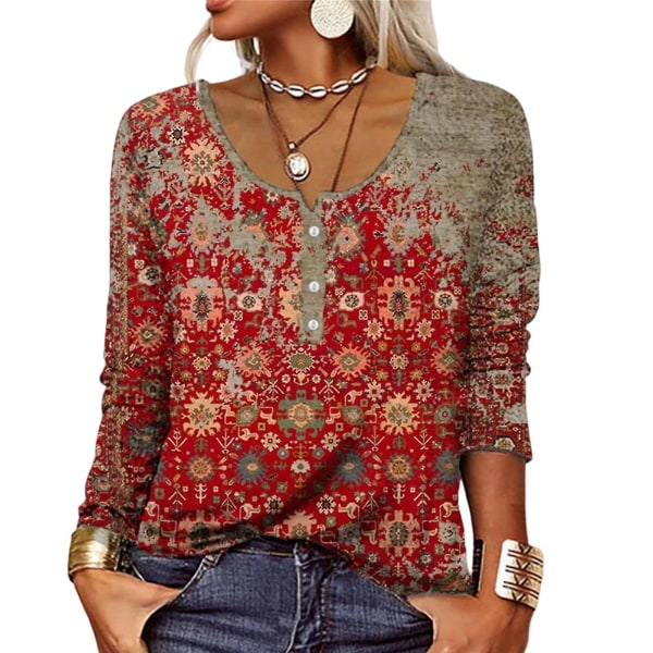 Dame Efterår Afslappet T-shirt Geometrisk Print U-Hals T-shirt Til Udendørs Dating Shopping Brug L 4