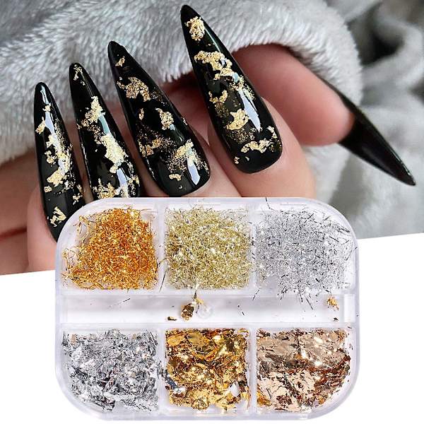 6 lådor nagelglitter och nagelpulver, nagelkonst glitter blandad glänsande för nageldekoration DIY style4