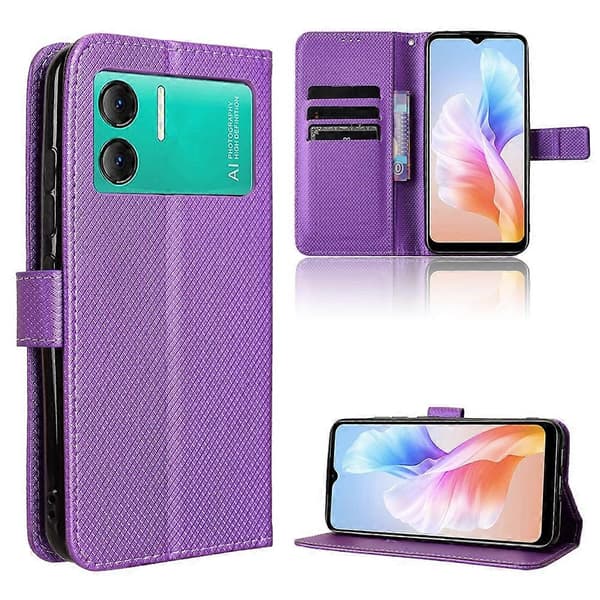 Mobilskal i läder med diamantstruktur Purple For Doogee Note 58 / Note 58 Pro