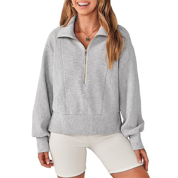 Casual halvlynede sweatshirts til damer, langærmet cropped pullover Grey 2XL