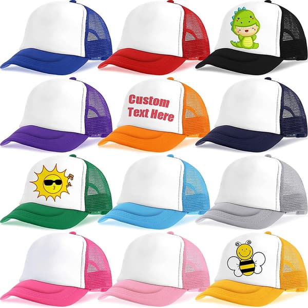 12-pak Trucker Hat til Børn Sommer Polyester Mesh Cap Justerbar Sublimering Blank Hatte Baseball Caps til Udendørs Brug