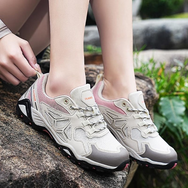Dam Vandringsskor Låg-Top Sneakers För Utomhus Trailing Trekking Walking 3D231 Beige EU 39