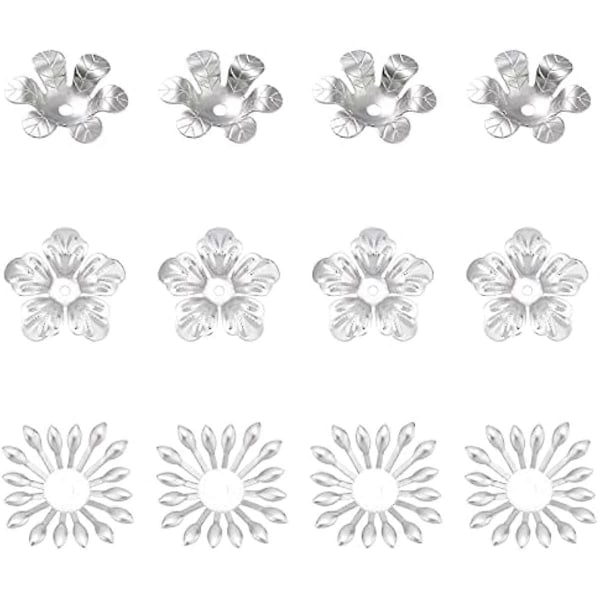 Om lag 60 stk. 3 Størrelser Multi-Petal Blomst Perlehetter 18/20/25mm Kirurgisk Stål Spacerhetter Perlehette Spacere for Armbånd Halskjede Smykkefremstilling Rustfritt