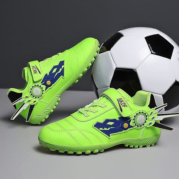 Pojkar Flickor Fotbollsskor Halkfria Fotbollsskor Dobbar Gräs Fotboll Sneakers  y210 Green EU 33