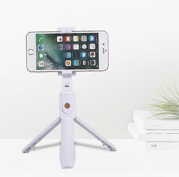 Multifunksjonell Bluetooth selfie-stang mini fjernkontroll stativ alt-i-ett white