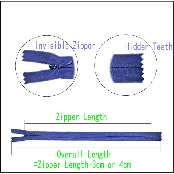 20\" Usynlig Nylon Lynlås Til DIY Skrædder Syning Håndværk 10 Stk/pakke (sort&hvid, 20 tommer)