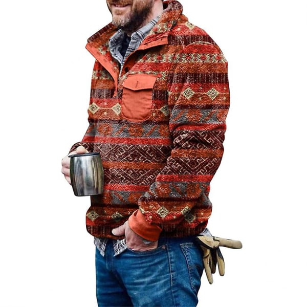 Herre Sweater, Varm Fleecejakke med Teddy Fleece Foring Orange 2XL