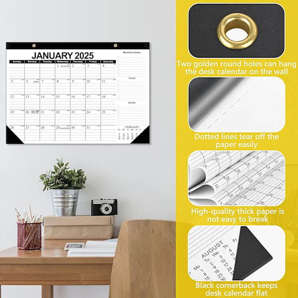 Vægkalender, Simpel, 2025, Engelsk Version, 430 x 305 mm (16,9 x 12,0 tommer) (Sort)
