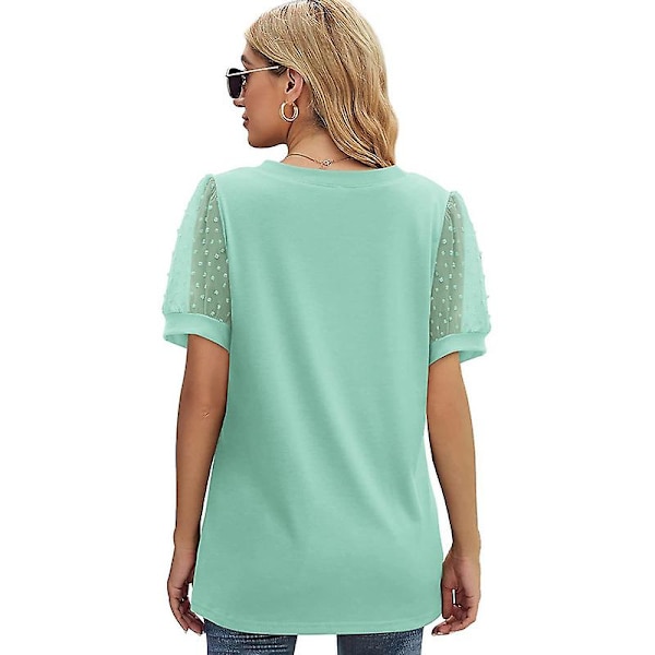 Dame Sommer Kortærmet V-Hals Casual Bluse Toppe Green L
