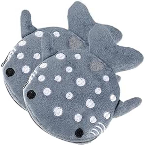 2 st hajplysch myntväska, Kawaii haj dragkedja plånbok bärbar