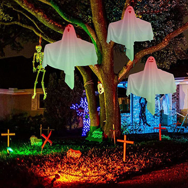Halloween-koristeet roikkuvat aaveet LED-valoilla - 3 kpl, 100% uusi