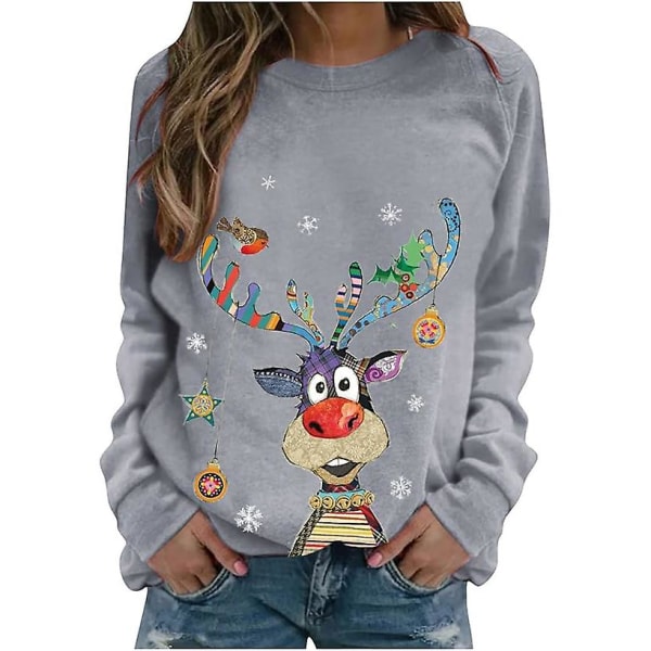 Langærmede juletoppe til kvinder, løse og behagelige O-hals pullovers style 1 S