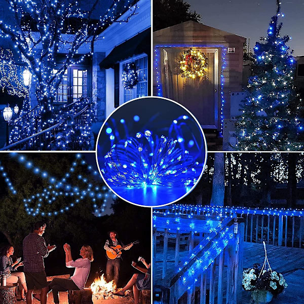 [2 Pack] Solcellslingor Utomhus, 100led 12m / 40ft (blå)