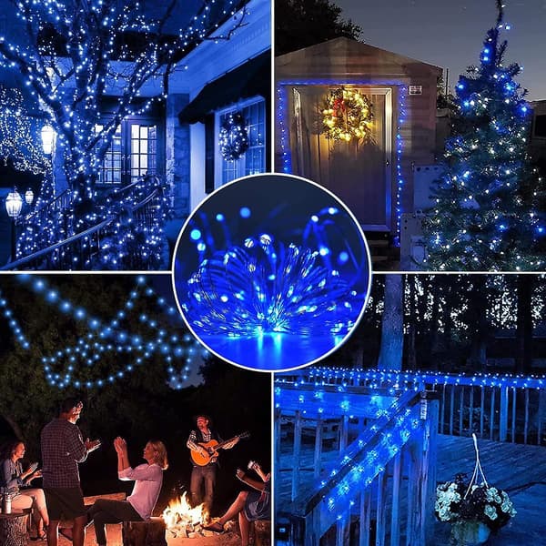 [2-pakning] Solcelle Lyslenker Utendørs, 100 LED 12m / 40ft (blå)
