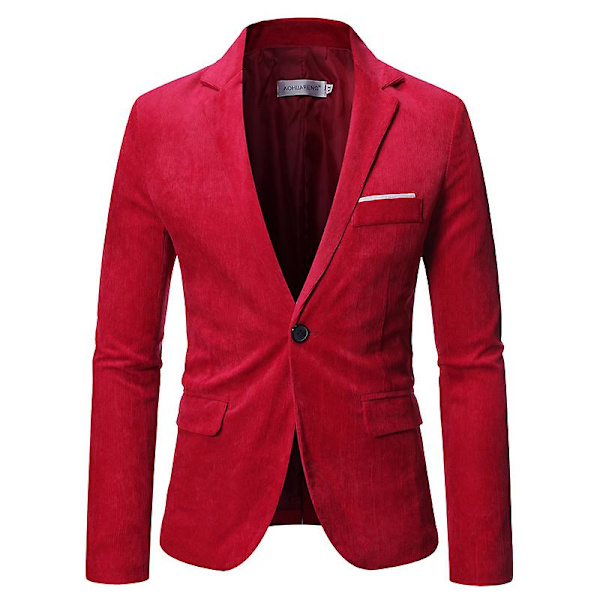 Herr Corduroy Blazer Jacka Slim Fit Sport Kavaj Red XL