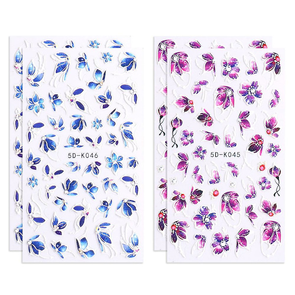 Blomma nagelkonst klistermärken 5d nagel dekaler självhäftande nageltillbehör för kvinnor manikyr dekoration, 10,5*6cm