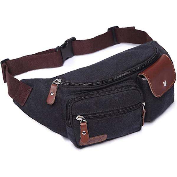 Mecool Men S Retro Fanny Casual Midjeväska Utomhus Sport Canvas Liten Bältesaxel Väska För Resor Vintage Cykel Crossbody Handväska Över Dag Sida B Black